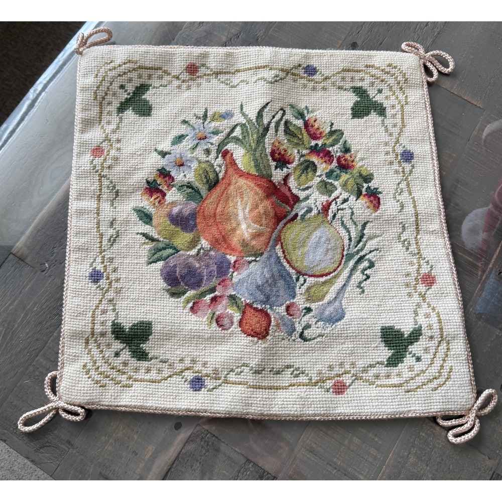 Imperial Elegance‎ Needlepoint Pillow Cover Fruit Floral Wool Peking Handicraft
